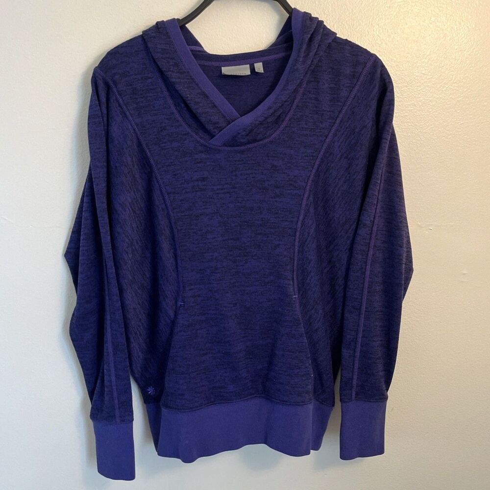 ATHLETA Circuit Kangaroo Pocket Bat Wing Cut Hoodie, Heathered Purple- Medium